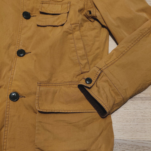 J Crew Mens Barn Jacket Size S Tan Canvas Flannel Lined Brown Cord Collar Chore - Picture 5 of 14